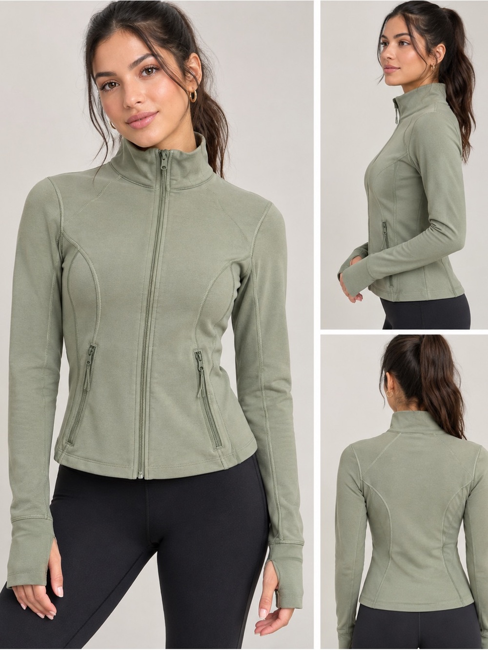 OFFLINE by Aerie Full-Zip Athletic Jacket / The Hugger Style (Sage/Olive Green,